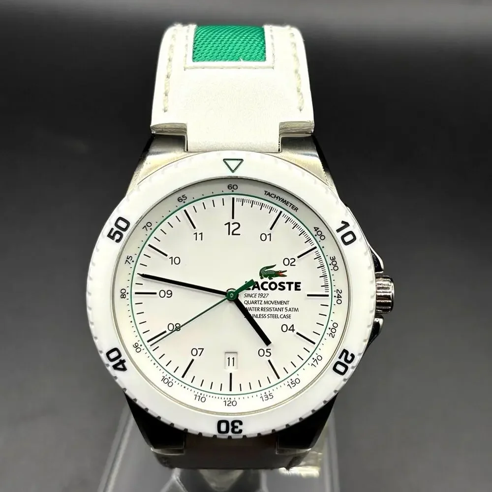 Lacoste Toronto 2010563 White Green Leather Quartz Men's Watch 44mm